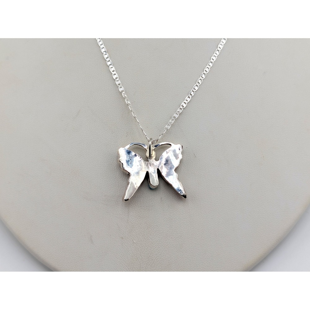 Zuni Sterling Silver Butterfly Inlay Necklace Turquoise Lapis Coral Stones ** - Picture 6 of 10